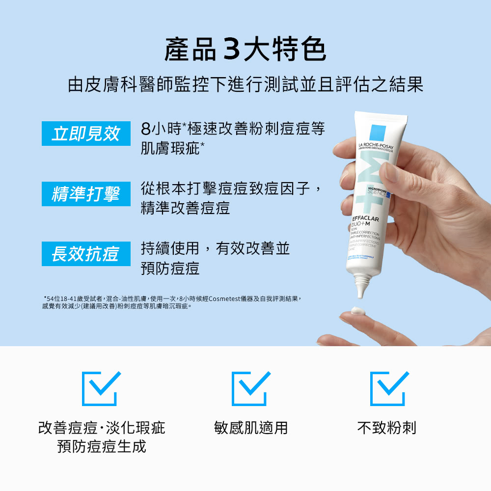 54位1841岁受试者,混合油性肌肤,使用一次,8小时候经Cosmetest仪器及自我评测结果,