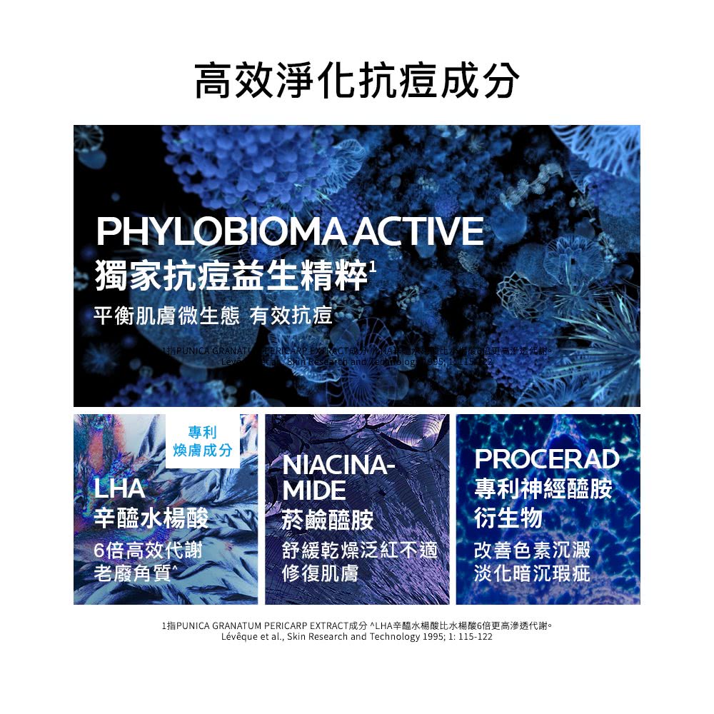 1指PUNICA GRANATUM PERICARP EXTRACT成分LHA辛醯水杨酸比水杨酸6倍更高渗透代谢。