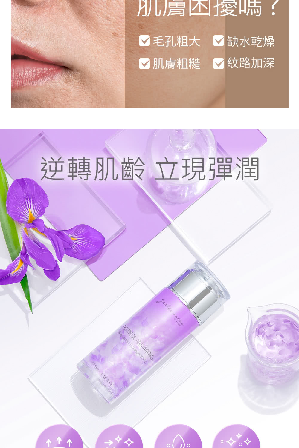纹路加深 肌肤困扰吗 毛孔粗大 缺水干燥 肌肤粗糙 逆转肌龄 立现弹润 