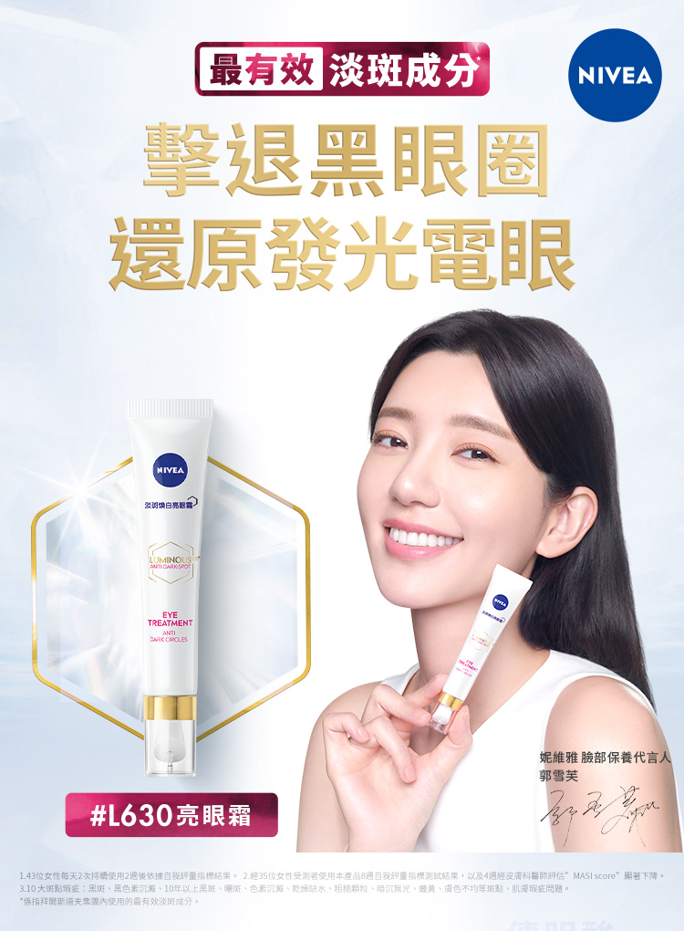 1.43位女性每天2次持续使用2周后依据自我评量指标结果。 2.经35位女性受测者使用本产品8周自我评量指标测试结果,以及4周经皮肤科医师评估MASI score显著下降。