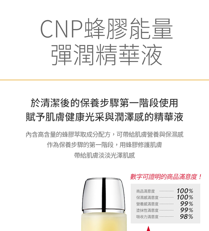 内含高含量的蜂胶萃取成分配方,可带给肌肤营养与保湿感