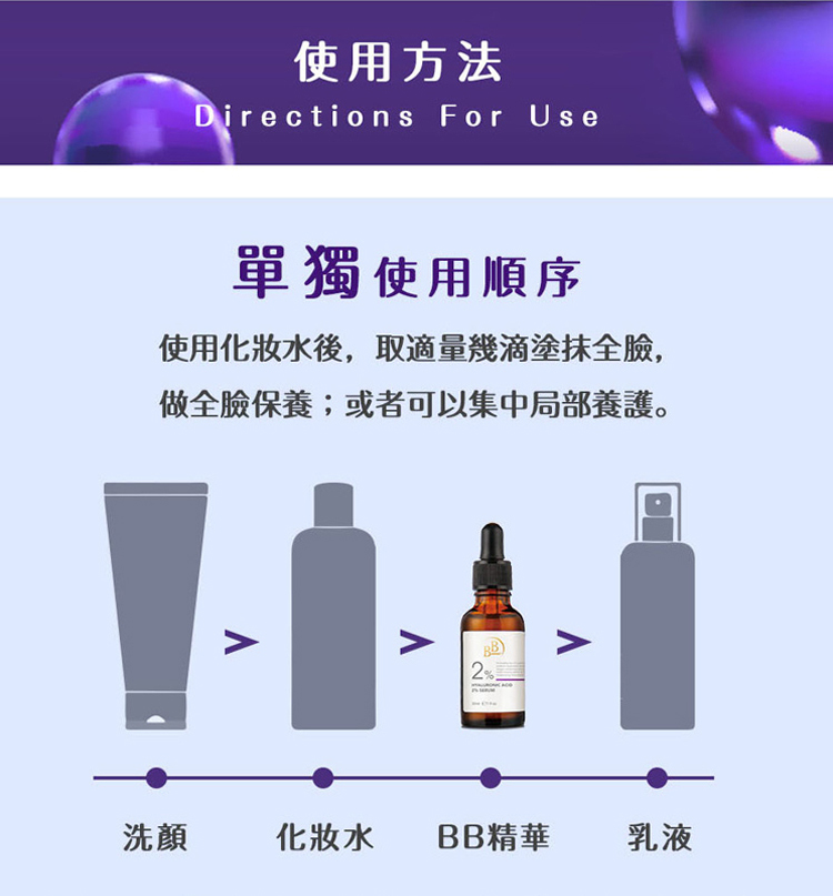 使用化妆水后,取适量几滴涂抹全脸,