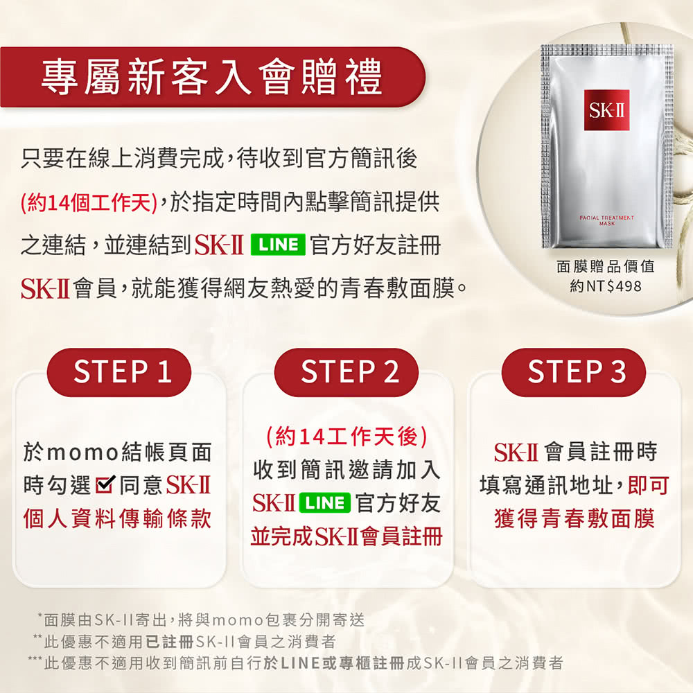 此优惠不适用收到简讯前自行于LINE或专柜注册成SK11会员之消费者