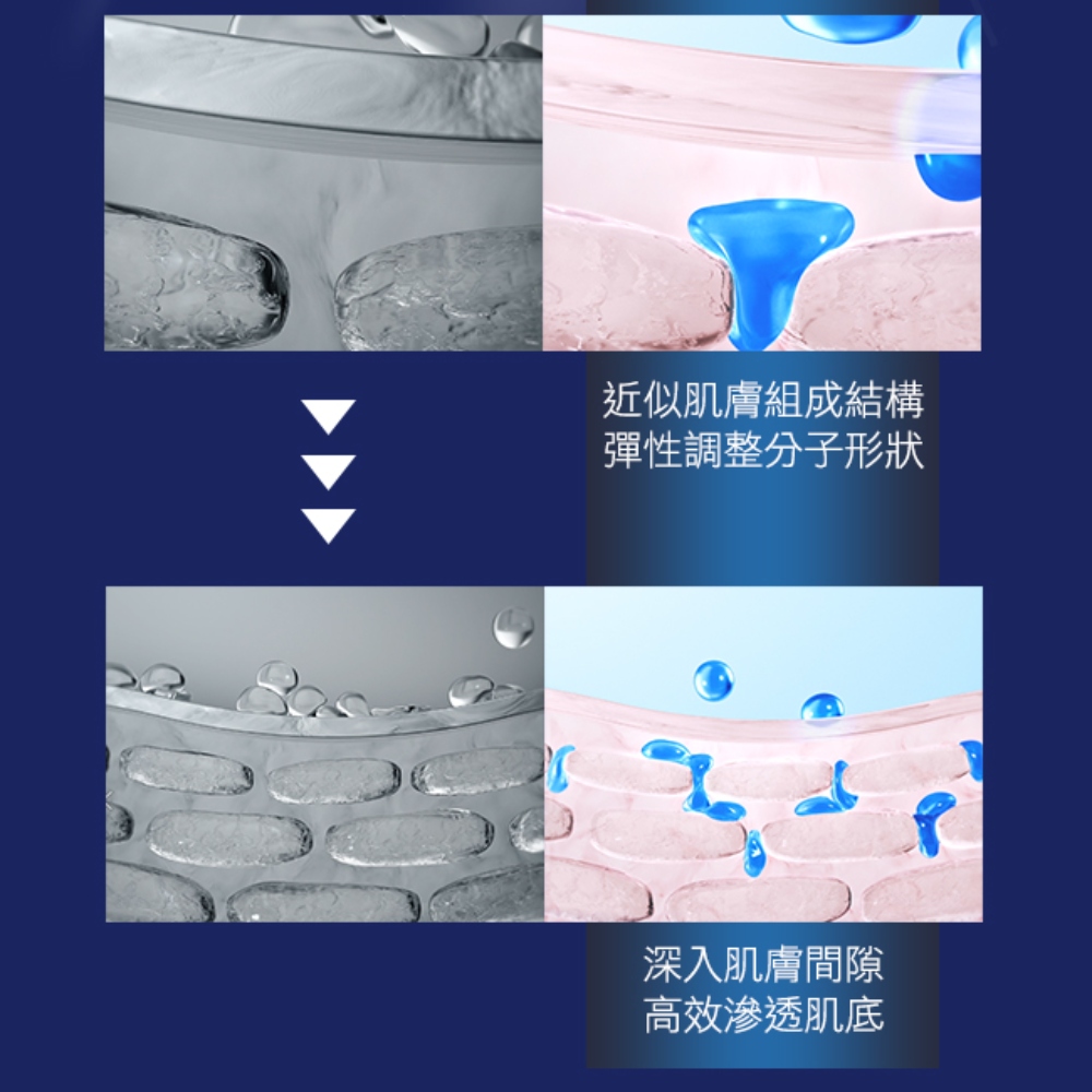 近似肌肤组成结构 弹性调整分子形状 深入肌肤间隙 高效渗透肌底 