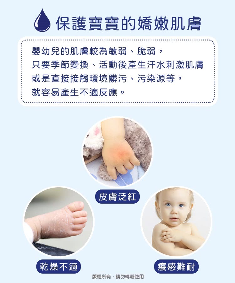 只要季节变换、活动后产生汗水刺激肌肤