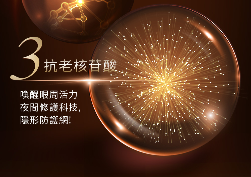 3起 抗老核苷酸。 唤醒眼周活力 夜间修护科技, 隐形防护网 