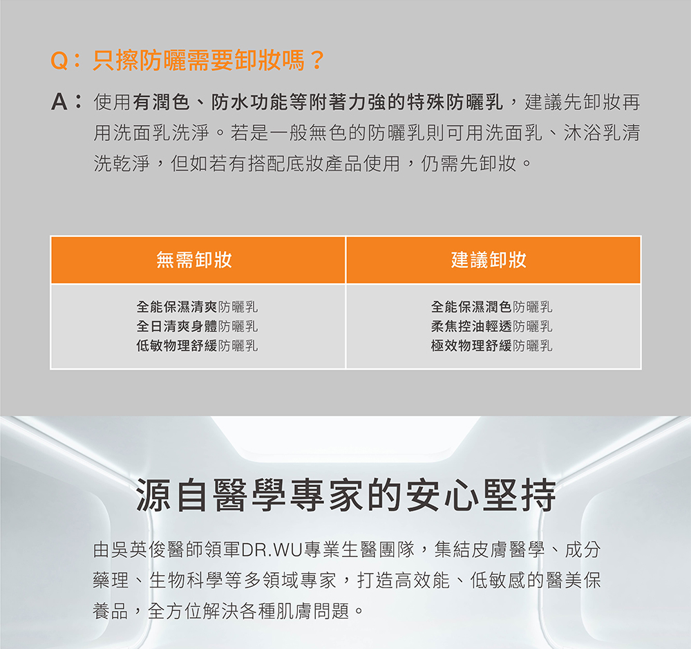 A使用有润色、防水功能等附著力强的特殊防晒乳,建议先卸妆再