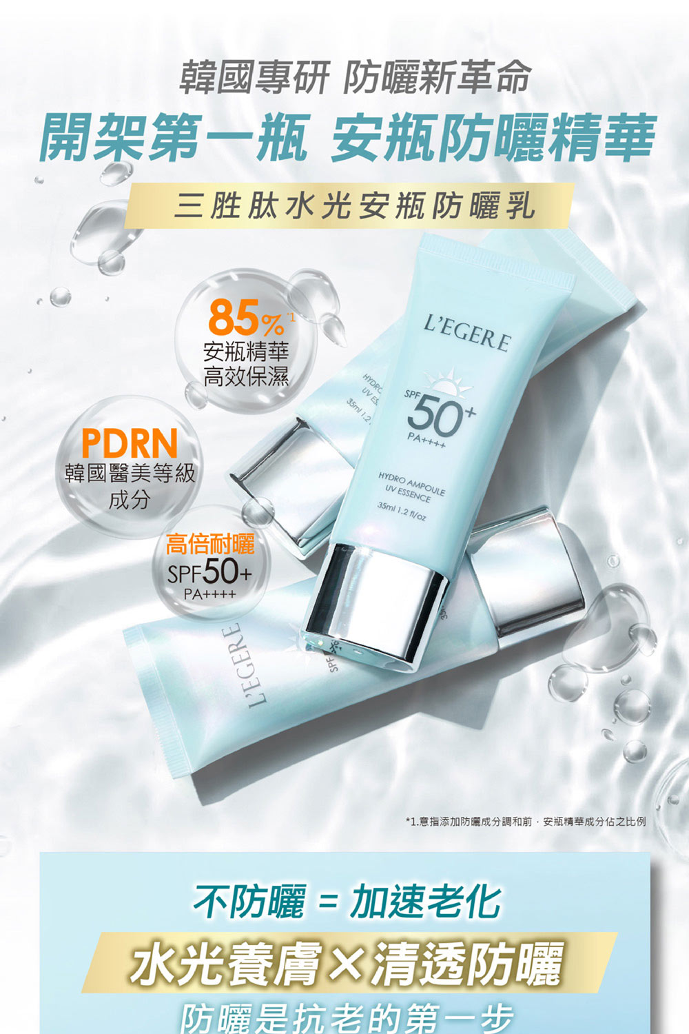 1.意指添加防晒成分调和前,安瓶精华成分占之比例