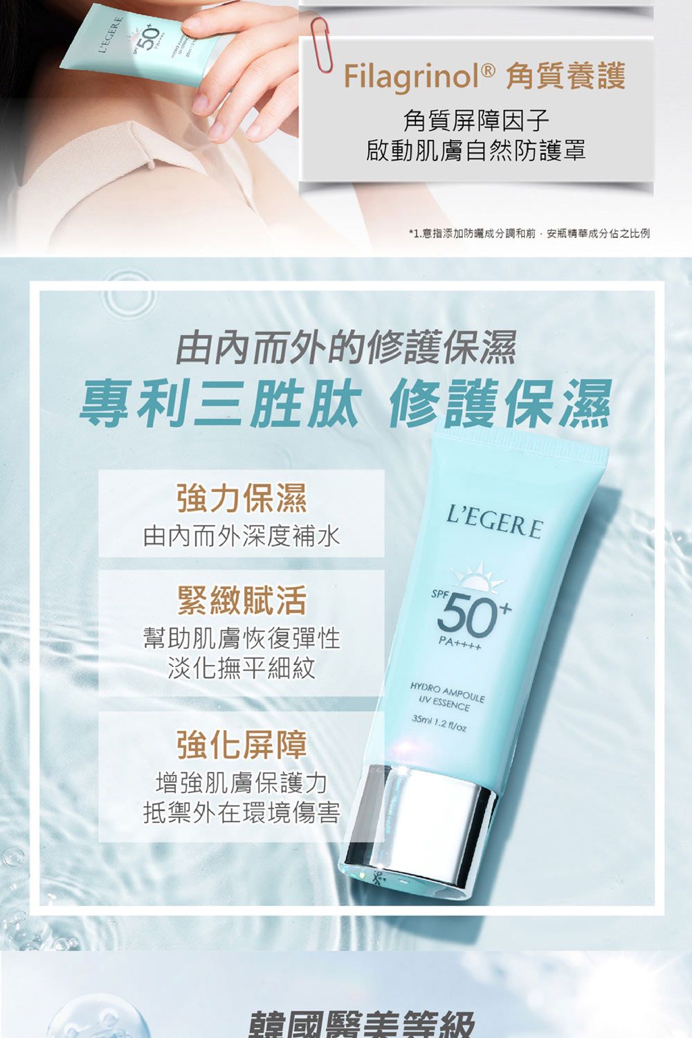 1.意指添加防晒成分调和前,安瓶精华成分占之比例