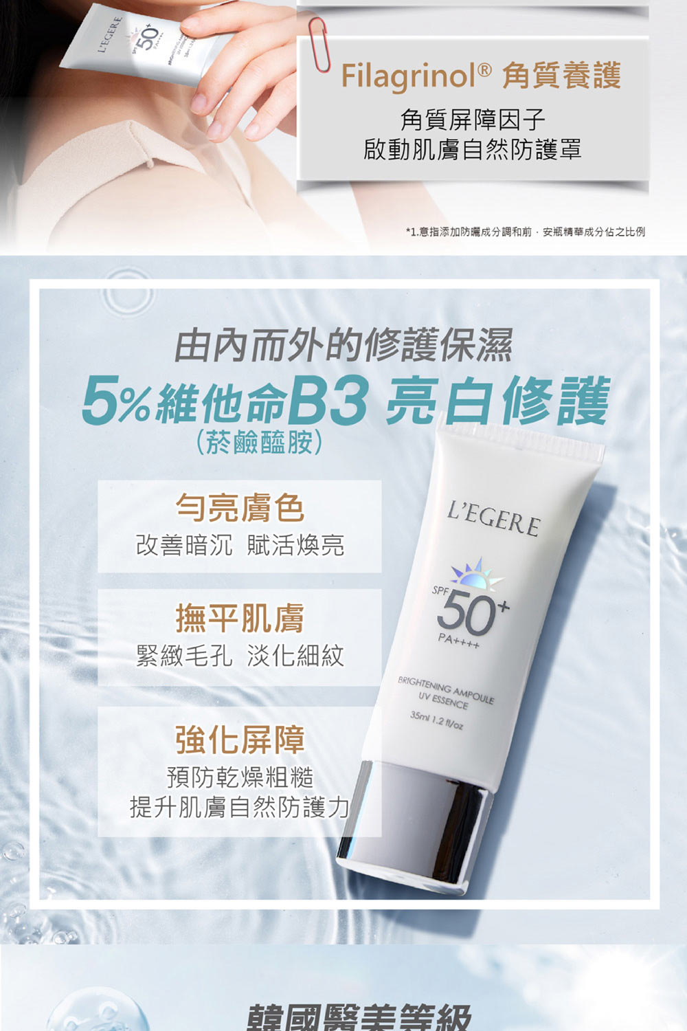 1.意指添加防晒成分调和前,安瓶精华成分占之比例