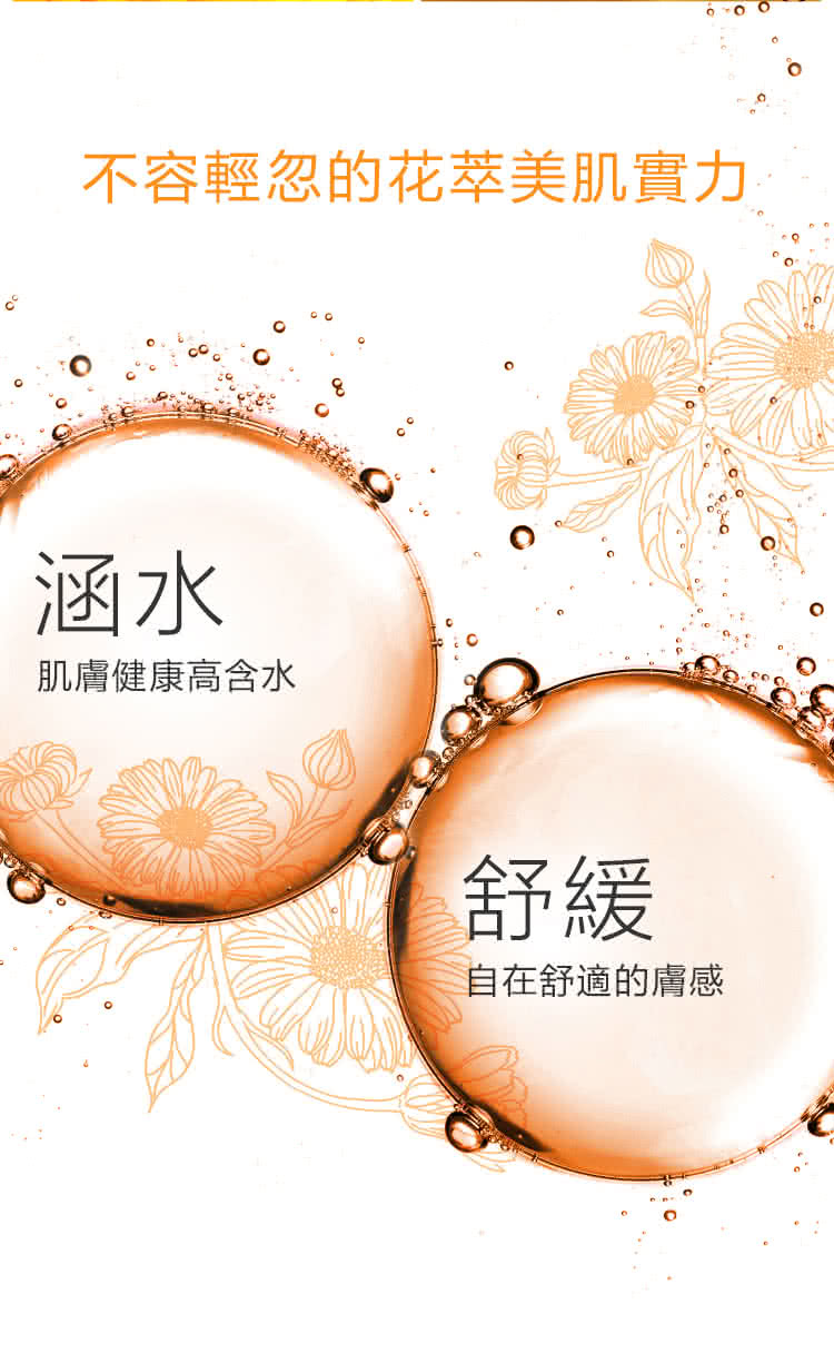 不容轻忽的花萃美肌实力 涵水 肌肤健康高含水 舒缓 自在舒适的肤感 